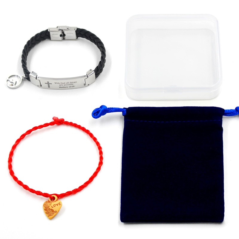 Oneress Men's PU Leather Faith Bracelet, Religious Scripture Bracelets With