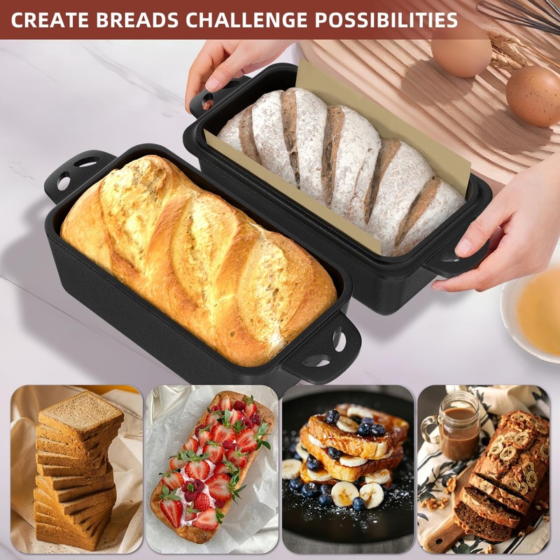 EAOENLS 9×5 Inch Cast Iron Loaf Pan with Lid, 2-in-1