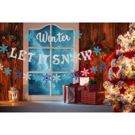 Let It Snow Banner, Winter Snowflake Wonderland Banner for Holiday Wall Mantel Fireplace Decoration Wedding Christmas Xmas Party Supply