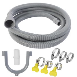 10 FT Washing Machine Drain Hose, Universal Dishwasher Drain Hose Kit, Including a 10 FT Dishwasher Drain Hose Extension, 1 White Extension Joint, 6 Steel Clamps and U-Shaped Elbow Hose Bracketr