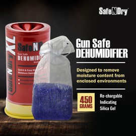 SafeNDry XL Gun Safe Dehumidifier - Portable Moisture Absorber, Prevents Corrosion, 450g Reusable Indicating Silica Gel Desiccant Canister for 60 Cubic Feet