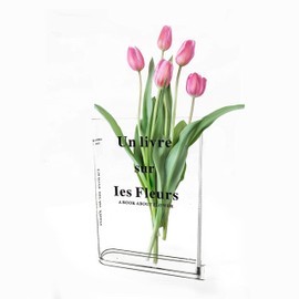 Feliciay Acrylic Flower Vase  Decorative，New Clear Book Flower Vase,Crystal Transparent Acrylic Vase For Home Decor,Bookshelf Decor for Floral Arrangement, Bedroom & Home Decor
