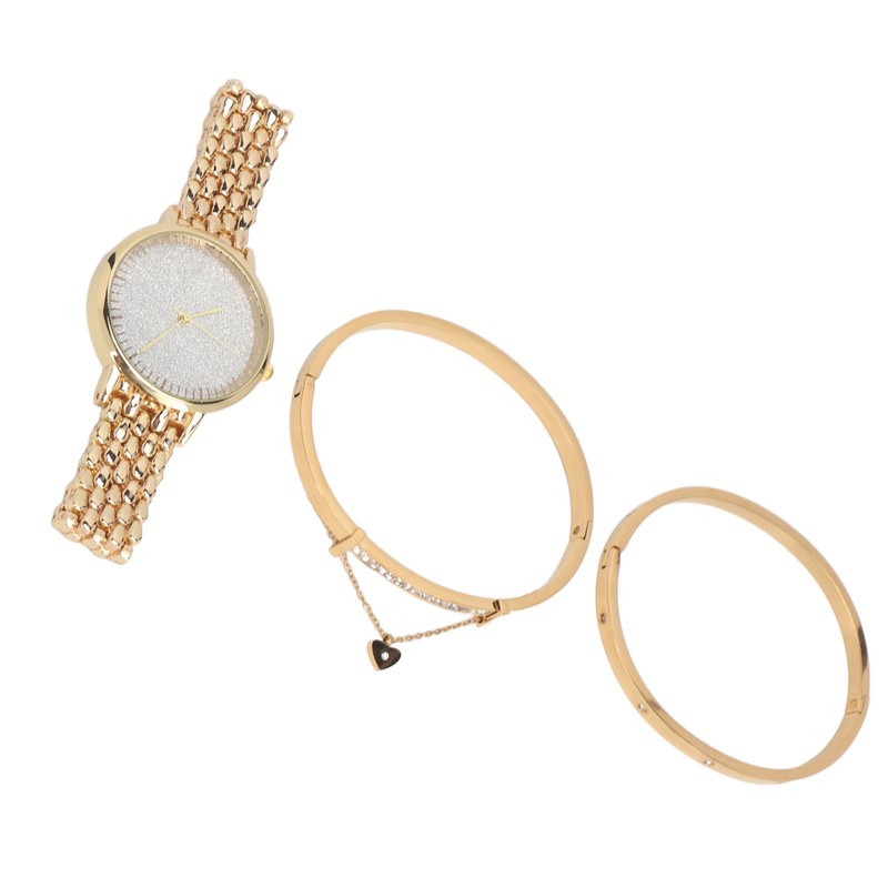 3pcs Women Watch Bracelet Set Gillter Elegant Hypoallergenic Waterproof Quartz