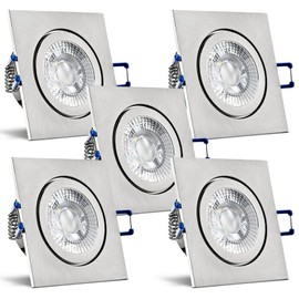 trendlights24 Mare IP44 Ceiling LED Bathroom Recessed Spotlight 230 V Set of 5 - 5 W 400 lm Ultra Flat 35 mm - Brushed Stainless Steel Square - Recessed Light Warm White