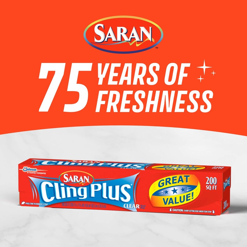 Saran Cling Plus Clear Plastic Wrap, Food Storage, Easy Dispense,