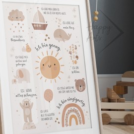 HappyArts® Children's Room Picture A4 Affirmations Poster Decoration Girl Boy Baby Room Affirmation Poster Affirmations Self-Love Mindfulness Without Frame