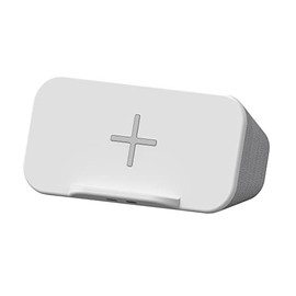 XLayer 4000mAh Akku Tragbarer Bluetooth Lautsprecher mit Wireless Charger, Lautsprecher und Handyhalterung mit Ladefunktion Ladegerät Qi Desktop Lautsprecher Box, Handy Ständer, Handyhalter Tisch Weiß