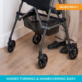 Stander Swivel Front Wheel Kit, 6-Inch Replacement Rolling Walker Wheels for Adults, Seniors, and Elderly, Compatible Stander's Wonder-Rollator and Wonder-Rollator-Plus, Set of 2