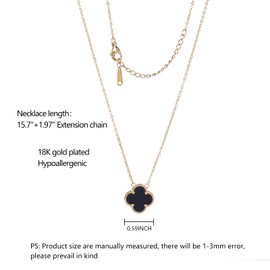 POLYREAL Lucky Clover Necklace for Women Girls, 18K Gold Plated Cute Fashion Simple Hypoallergenic Titanium Steel Pendant Gifts for Women Girls(Zircon-Gold-Black-N)