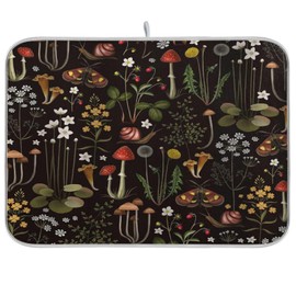 HOYYU Mushroom Botanical Dish Drying Mat for Kitchen Counter Seasonal Leaves Microfiber Drying Mats Absorbent Reversible Dish Pad Draining Mats for Countertop Coffee Mats Large 18x24 inch Gift