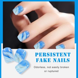 24 Pcs French False Nails, Press-On Nails, Nail glue included, Short Square False Nail Gold Swirl Stick on Nails, Full Cover Stick on Nails Elegant Fake Nails for Women Girls