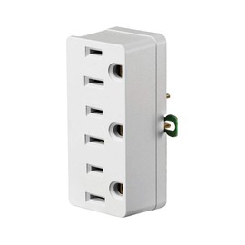 Leviton 698-W 15 Amp, 125 Volt, Grounding Triple Outlet Adapter, White, 1 Pack