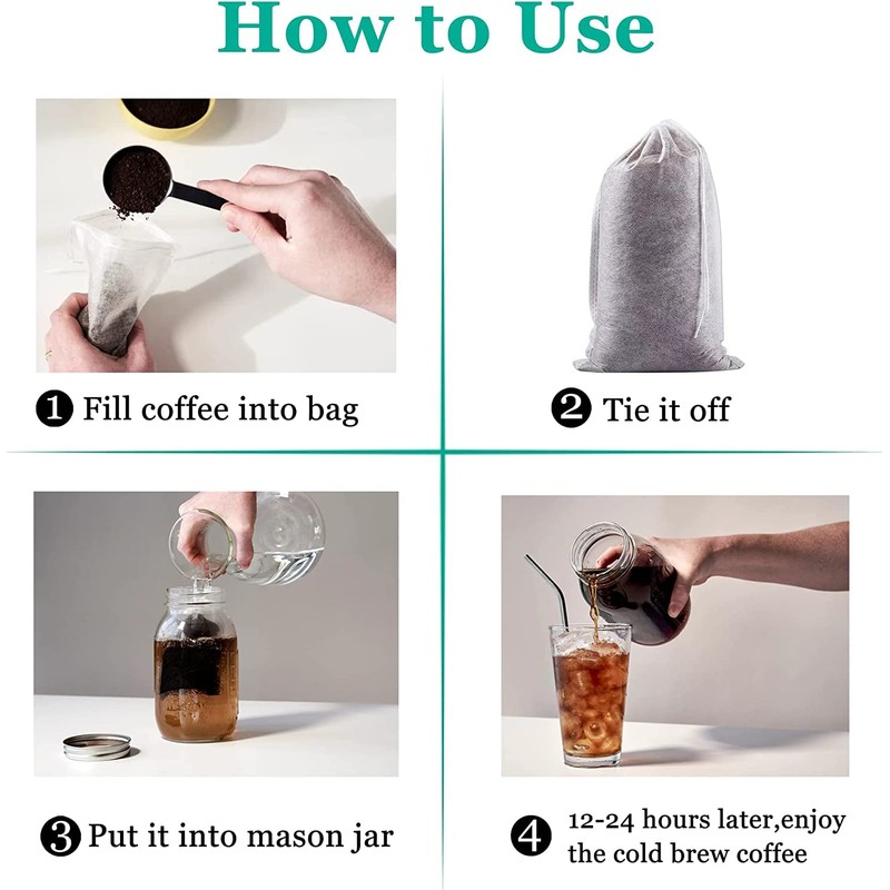Yzurbu 100pcs Cold Brew Coffee Bags, 6'' x 8'' No