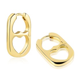 ALEXCRAFT Silver 925 Hoop Earrings Small Women, 14 Carat Gold-Plated Earrings Double Heart Hoop Earrings Small Glitter Earrings Cartilage Huggie Hoop Earrings Square Earrings with Heart Hoop Earrings