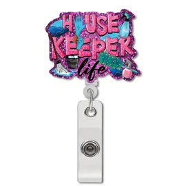 1 Pcs Employee Appreciation Retractable Badge Reel Gift for Housekeepers Custodian Gift Hospital Cleaning Your Worries Away Acrylic Nurse ID Badge Reel with Clip for Coworker Employee