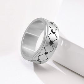 ANIEJUFI Stainless Steel Anxiety Ring 8MM Sun Moon Star Fidget Rings for Men Women Anxiety Stress Relief, Metal, No Gemstone