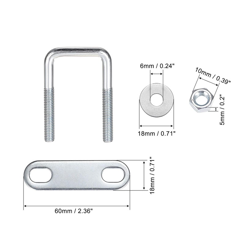 sourcing map Square U-Bolts 1-3/8"(35mm) Inner Width Carbon Steel M6