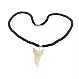 Hawaiian Jewelry Large Resin Shark Tooth Black Coconut Bead Necklace from Hawaii