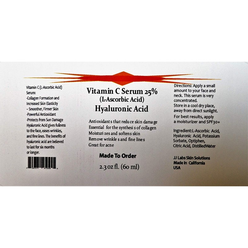 Vitamin C Skin Serum 25% (L-ascorbic Acid) with Pure Hyaluronic