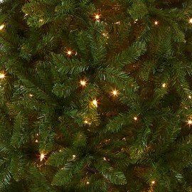 National Tree Company Artificial Pre-Lit Slim Christmas Tree, Green, Kingswood Fir, White Lights, Includes Stand, 7.5 Feet