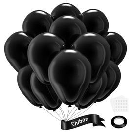 Chibon Black Latex Balloons, 100pcs 12inches Round Helium Balloons for Black Themed Wedding Graduation Anniversary Birthday Party Backdrop Decorations