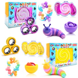 Cevioce 10Pcs Fidget Toys Adults Pack,Stocking Stuffers for Teens Boys Girls,Autism Sensory Toys with Fidget Spinner Slug Magnetic Rings,Squishy Fidget Toys ADHD Stress Relief,Party Favor for Kid-PY