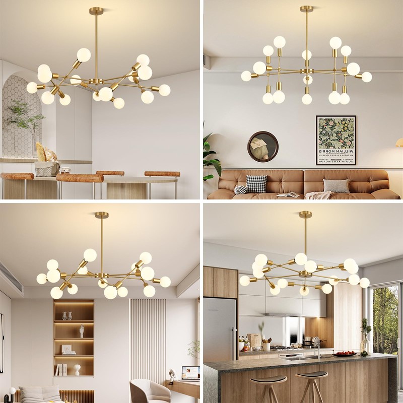 Chandelier, Gold Modern Chandeliers,Mid Century Ceiling Lighting Fixture 15-Lights Sputnik