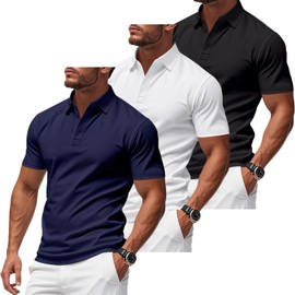 TAFLE 3 Pack Men's Polo Shirts Quick-Dry Short Sleeve Athletic Polo Shirts Moisture Wicking Business Casual Golf Shirts