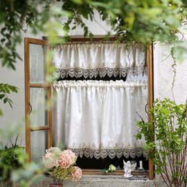 SUTAVIA Curtains Tiers and Valance Set 3 Pieces Spring Vintage Printed Windows Treatment Rod Pocket Farmhouse Cafe Curtains Set for Kitchen Bedroom Living Room (Beige, 54"x18"+27"x36"x2)