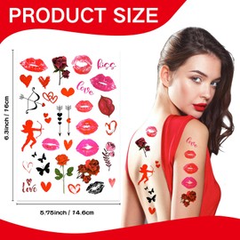 Valentine's Day Kiss Tattoos Temporary Red Lips Fake Tattoos Self-adhesive Waterproof Stickers for Adult Women Girls Face Body Decoration
