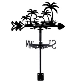 SUPERDANT Sunset by the Sea Weather Vane for Roof Seafront Metal Weathervane Coconut Tree and Seagull Wind Vanes for Sheds Black Wind Direction Indicator for Farmhouse Yard Farm Shed Garden Decoration