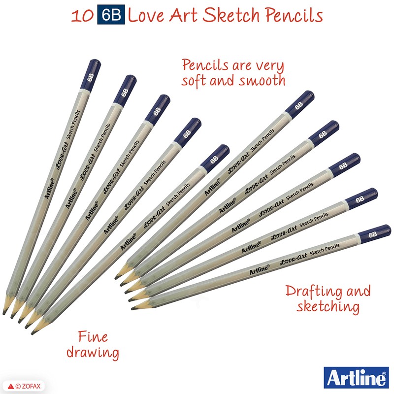 artline 6B Graded Love Art Professional Artist 10 x Pencils