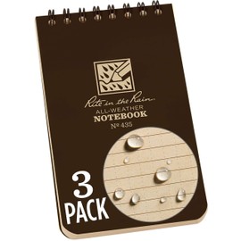 Rite in the Rain All Weather Top-Spiral Notebook, 3" x 5", Brown Cover, Universal Pattern, 3 Pack (No. 435-3)