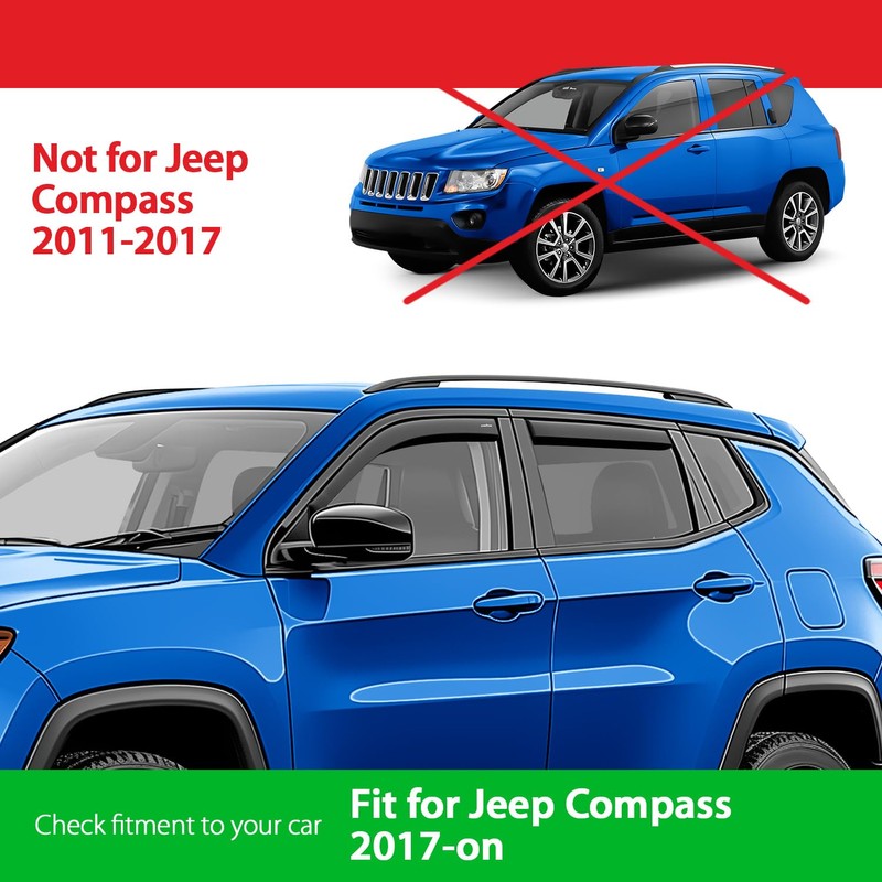 Goodyear Shatterproof in-Channel Window Deflectors for Jeep Compass 2017-2025, Rain