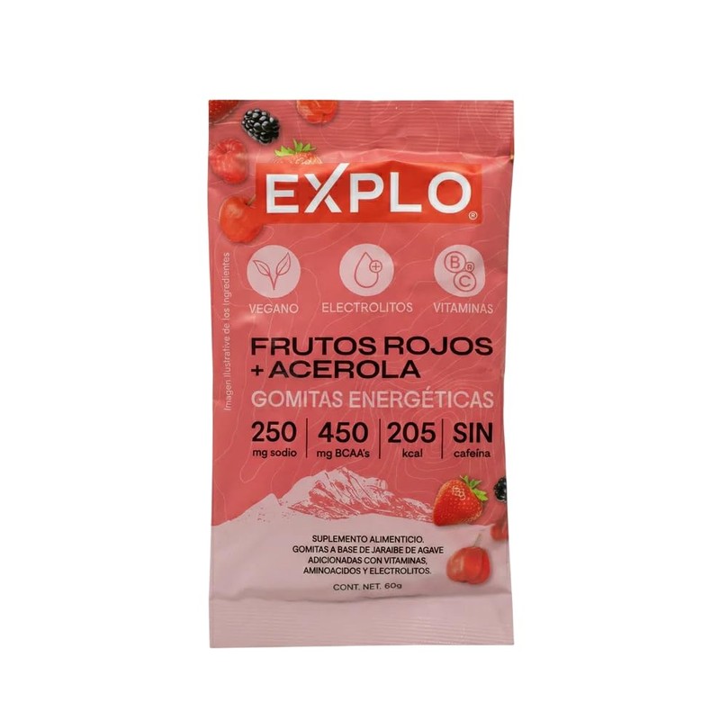 Explo Gomitas Energéticas Frutos Rojos Pack 60g Veganas Electrólitos Bcaas