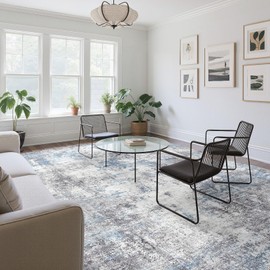 Natunest Washable 9X12 Area Rug: Modern Abstract Soft Non-Slip Indoor Rugs Home Decor - Low Pile Stain Resistant Carpet for Living Room Bedroom Dining Room Playroom Office(Blue Grey,9'x12')