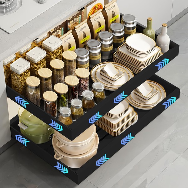 luckkiulee Pull-Out Expandable Cabinet Organizer Adjustable 12.5”-20.3”, Depth 16.4”, Hollow