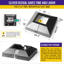 Hulave Split Post Cover, Fits 2x2/4.5x4.5 Base, Indoor/Outdoor Iron Railing, Fence, Stair Base Decorative Skirt Covers (8Pack-Black)