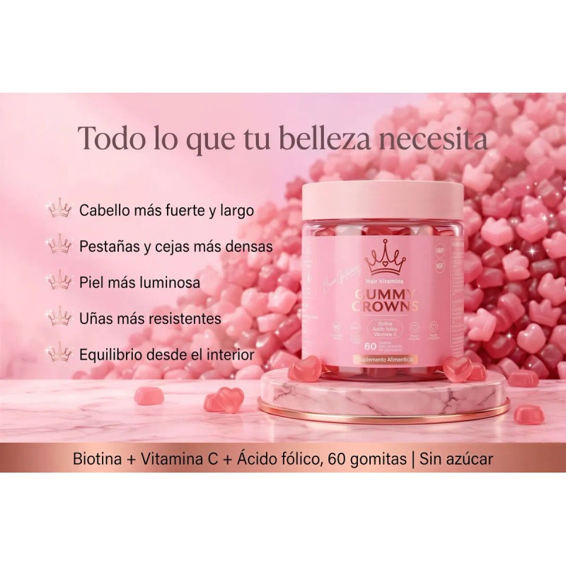 Vitaminas Para Cabello Gummy Crowns 60 Gomitas Forma Corazón