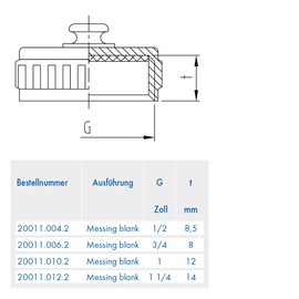 ABA Beul 20011.012.2 Round Cap with EPDM Washer and Internal Thread 1 1/4 Inch, Brass