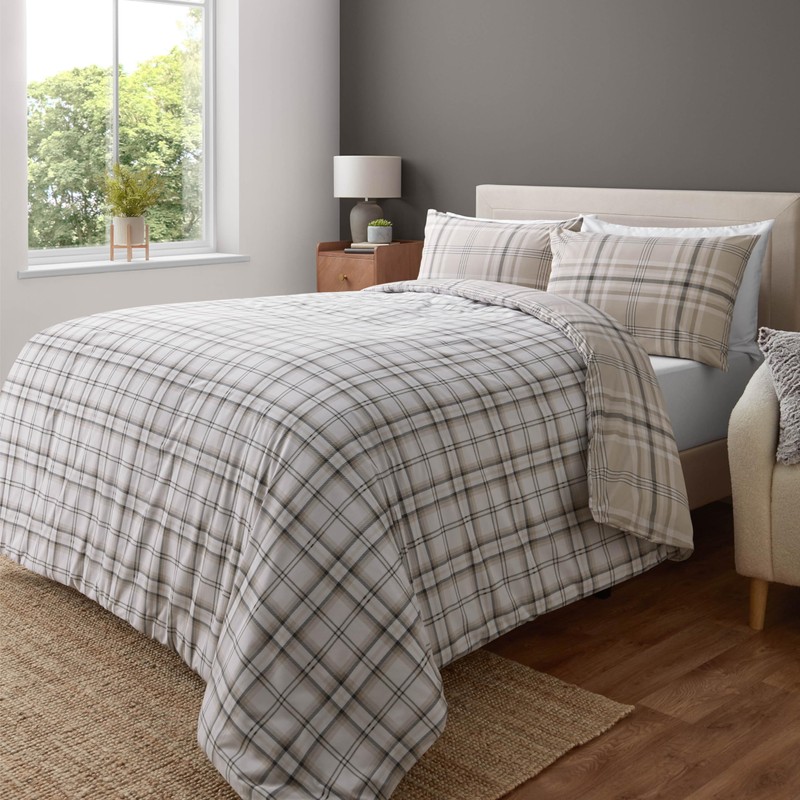Catherine Lansfield Kelso Check Reversible Single Duvet Cover Set with