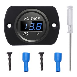 YIXISI DC 12V 24V Waterproof Car Voltmeter with LED Digital Display and Mounting Plate, Round Voltage Tester Gauge Meter with Terminals for Boat Marine Vehicle Motorcycle Truck ATV UTV Car, Blue Light