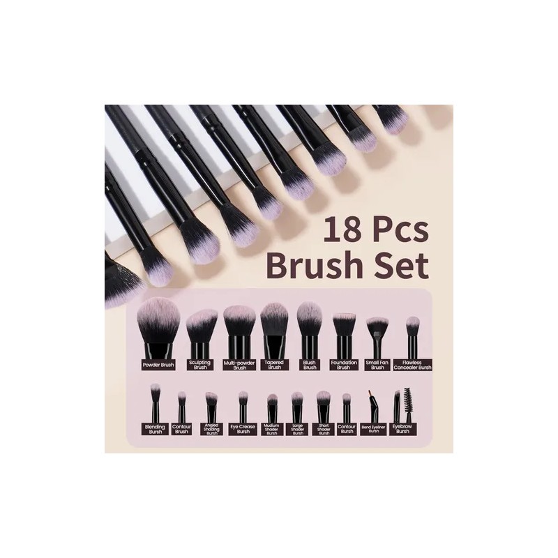 18 Set De Brochas Para Maquillaje Profesional estuche caja Color