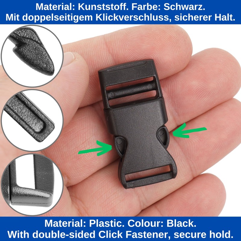 Your Day Mate Black Plastic Buckles for Webbings, Snap Fastener,
