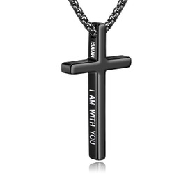 Fiusem Cross Necklace for Men, Inspirational Bible Verse Cross Chain for Men, Stainless Steel Box Necklace Black Plated Tone 20", FEAR NOT FOR I AM WITH YOU ISAIAH