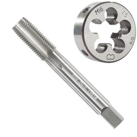 Aceteel M16 x 1.5 Juego de roscas métricas y troqueles M16 x 1.5 HSS Macho de roscar y herramienta de aleación M16 x 1.5 mm, troquel de rosca redondo de acero para mano derecha