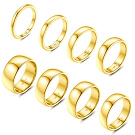 LOYALLOOK 8Pcs 14K Gold Filled Rings Stainless Steel Stacking Rings for Women Statement Bands Plain Finger Ring Thumb Pointer Ring Stackable Thin Gold Ring Set Comfort Fit Size 7 Style B
