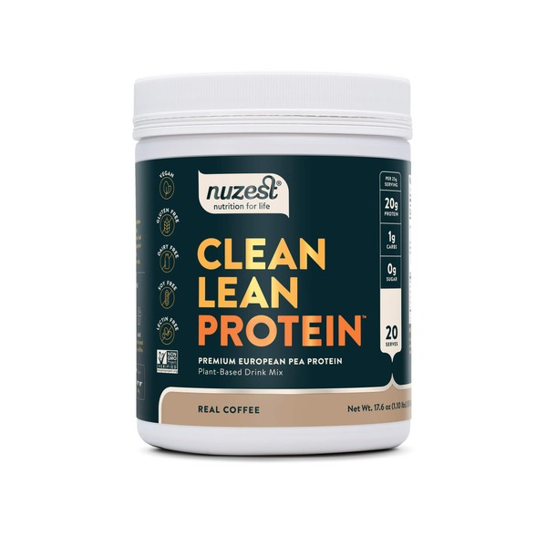 Nuzest Clean Lean Protein - Premium Vegan Protein Powder, Plant Protein Powder, European Golden Pea Protein, Dairy Free, Gluten Free, GMO Free, Naturally Sweetened, Real Coffee, 20 Servings, 1.1 lb