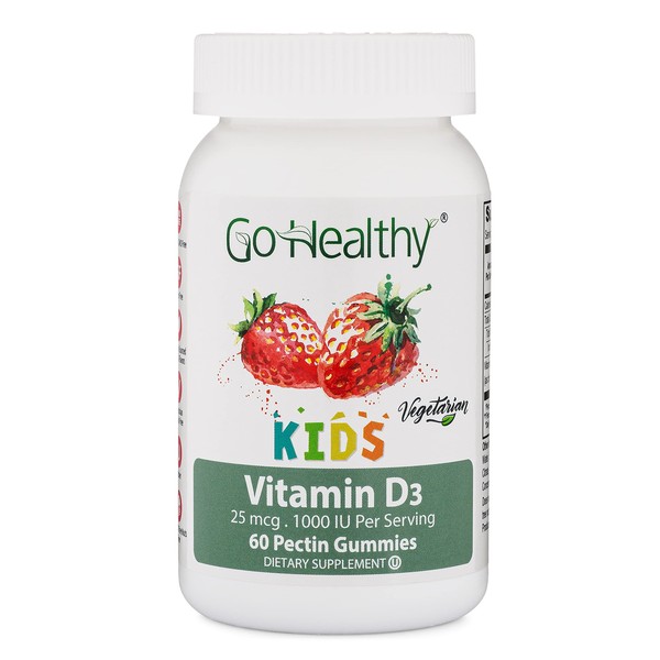Go Healthy Vitamin D Gummies for Kids, Toddlers - Vegetarian Suitable, Pectin Gummy Vitamins, Non-GMO, Gluten Free, Kosher & Halal - 60 Daily Servings