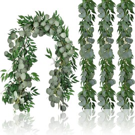 Lighterday 4 Pcs Greenery Artificial Eucalyptus Garland 6.5Ft Faux Eucalyptus Willow Leaves Hanging Greenery Vines Garland for Wedding Table Crafts Wall Mantel Home Decoration